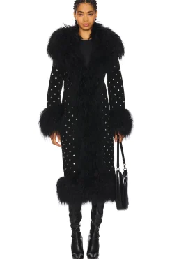 Women Susanna Chow Jackets & Coats>Dorothy Diamante Suede Maxi Coat With Fur Trim
