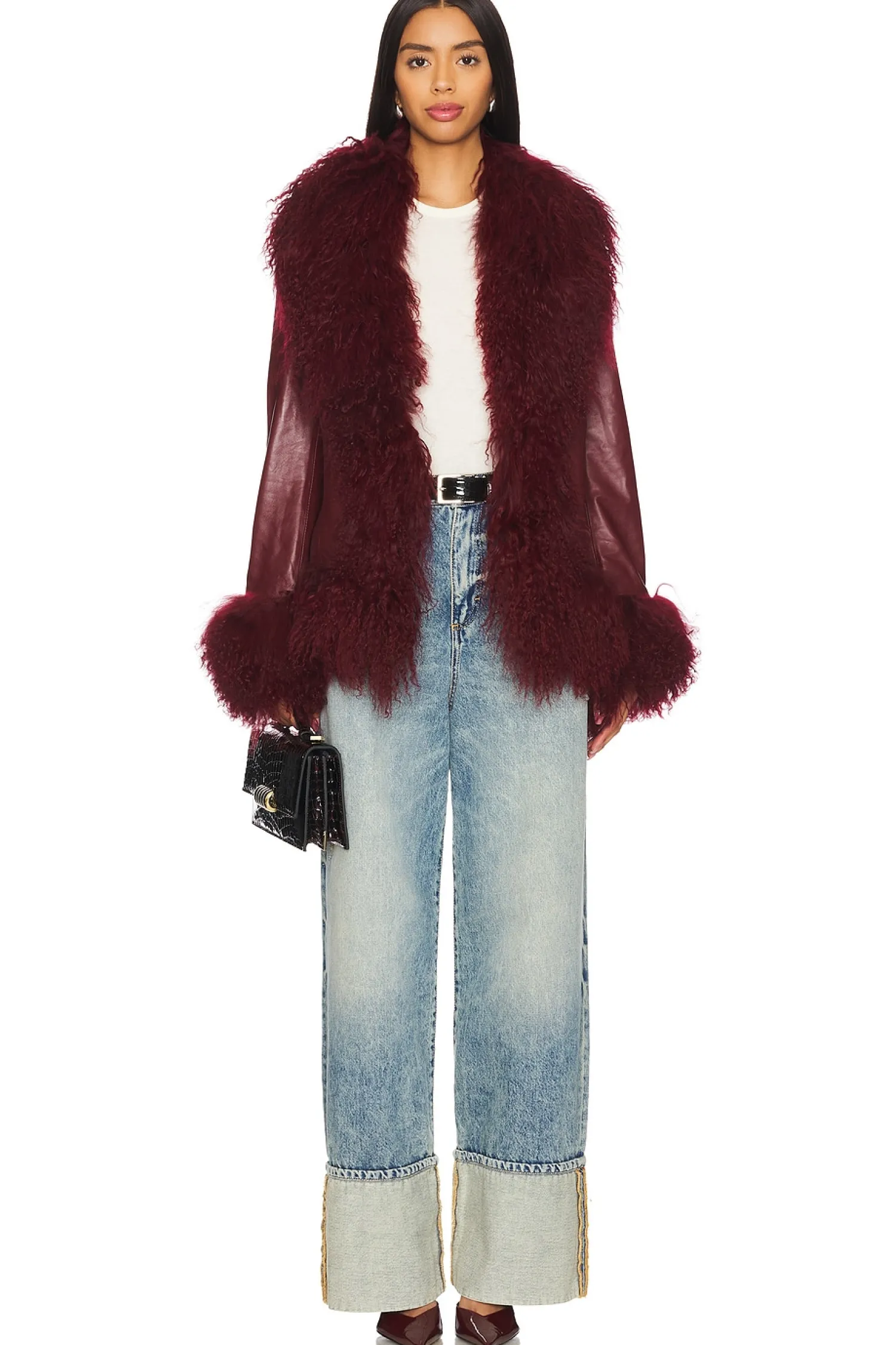 Women Susanna Chow Jackets & Coats>Dorothy Leather Coat With Fur Trim