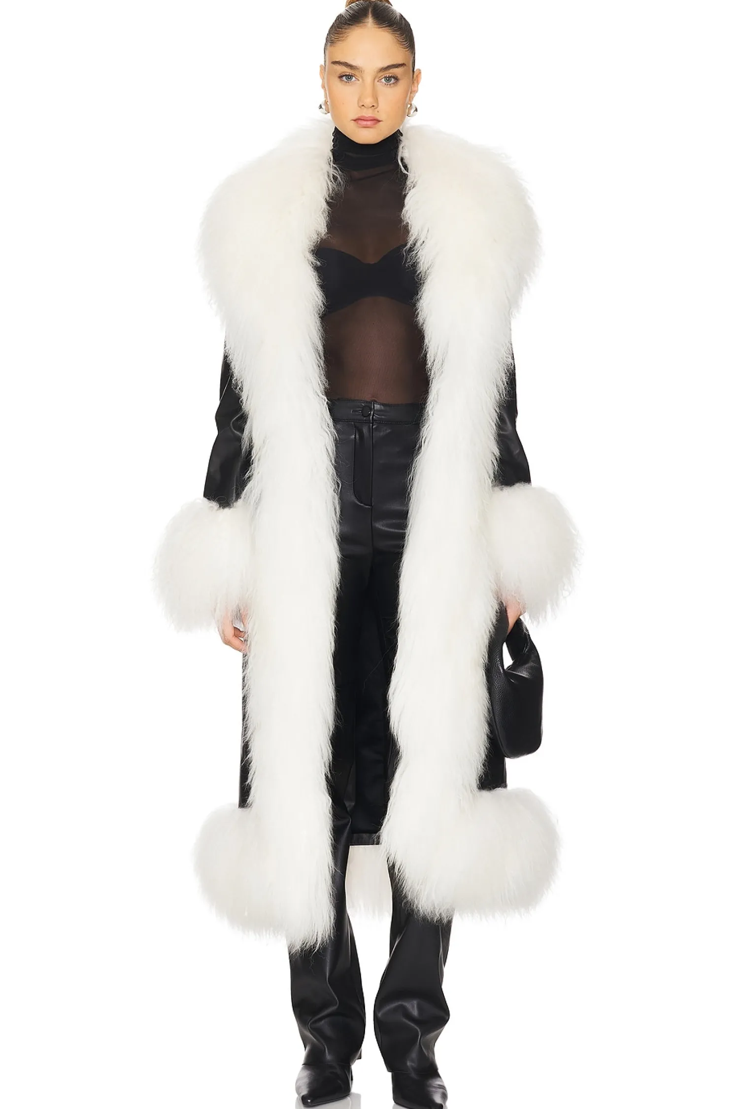 Women Susanna Chow Jackets & Coats>Dorothy Leather Maxi Coat With Fur Trim