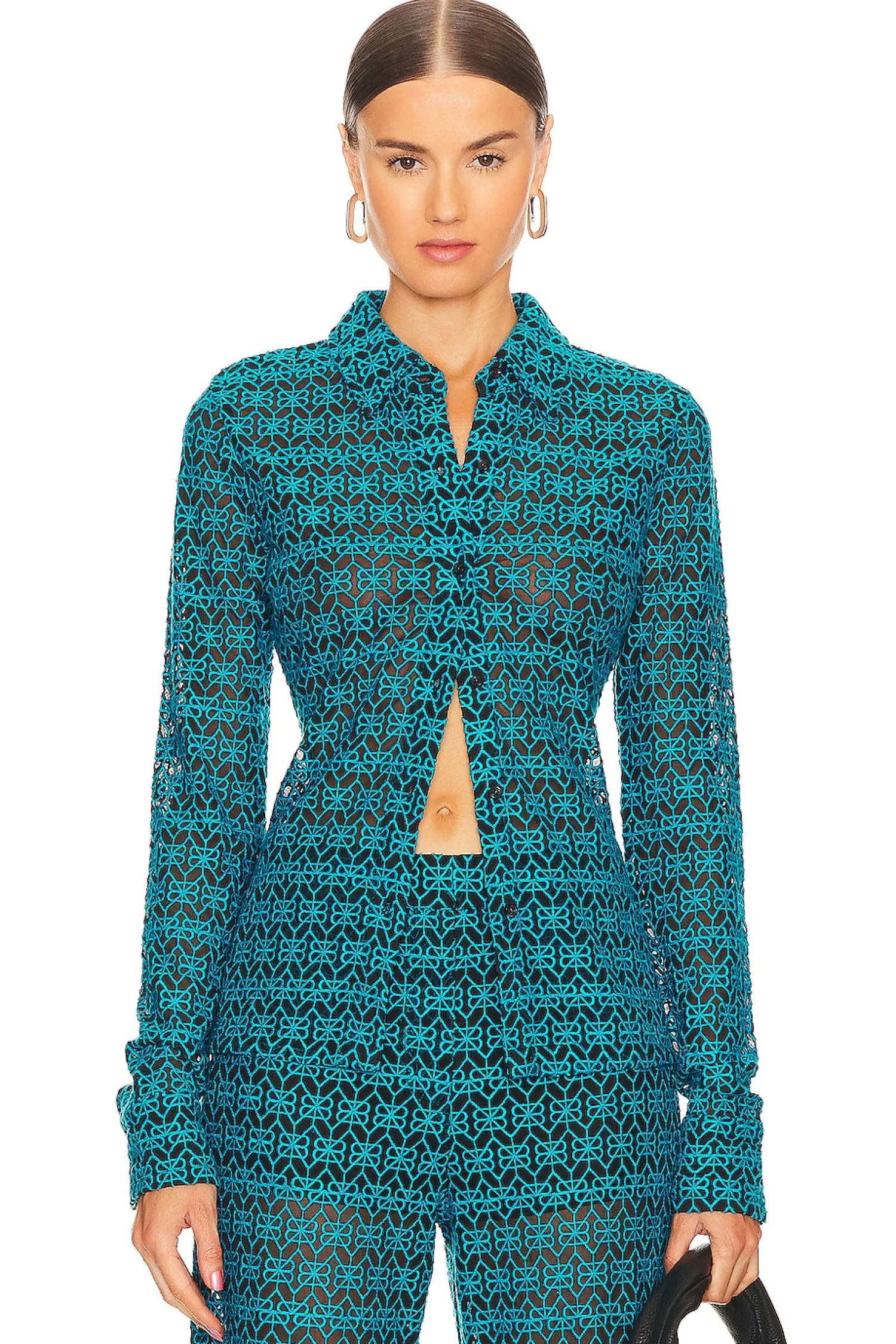 Women RTA Matching Sets>Embroidered Button Up Shirt