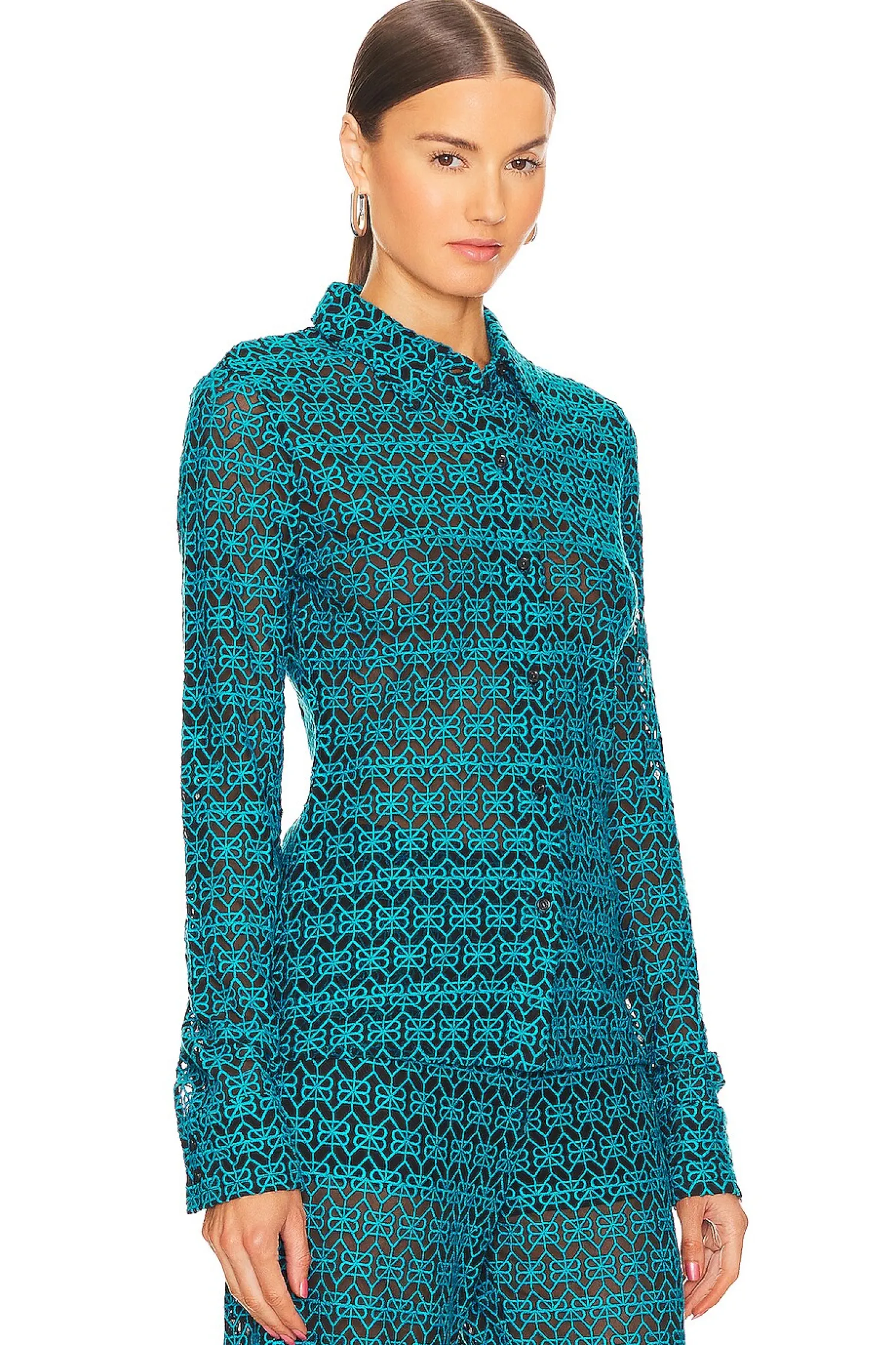 Women RTA Matching Sets>Embroidered Button Up Shirt