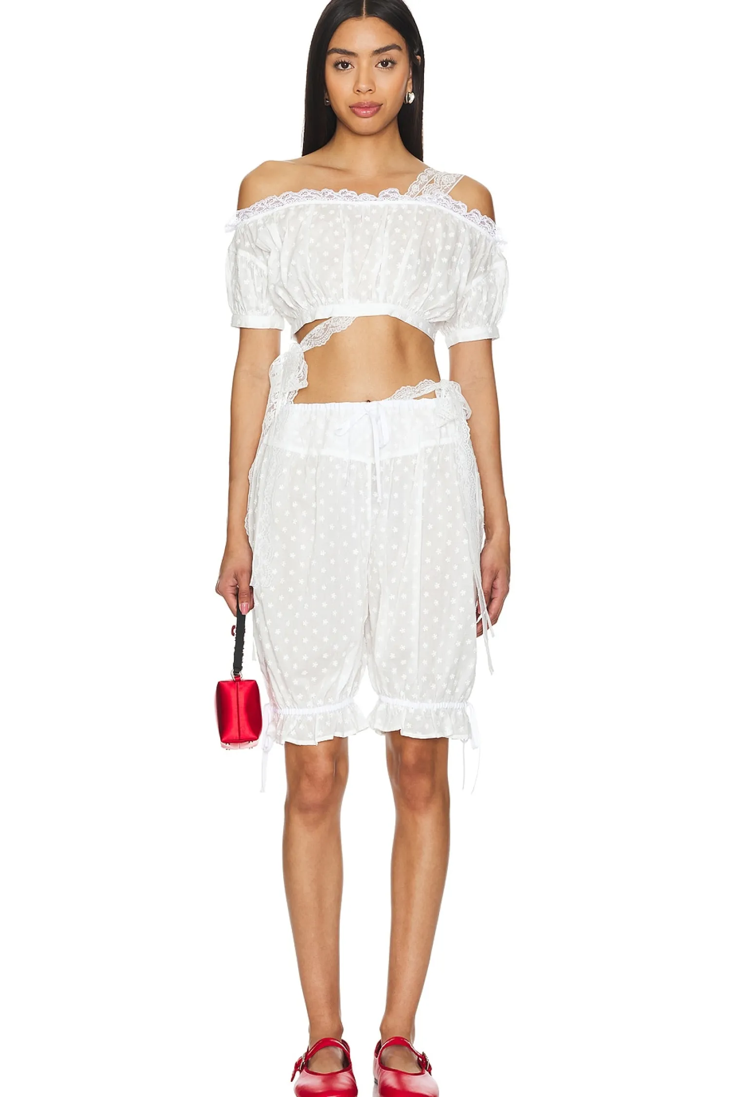 Women Yuhan Wang Lingerie & Sleepwear>Embroidered Ruched Crop Top