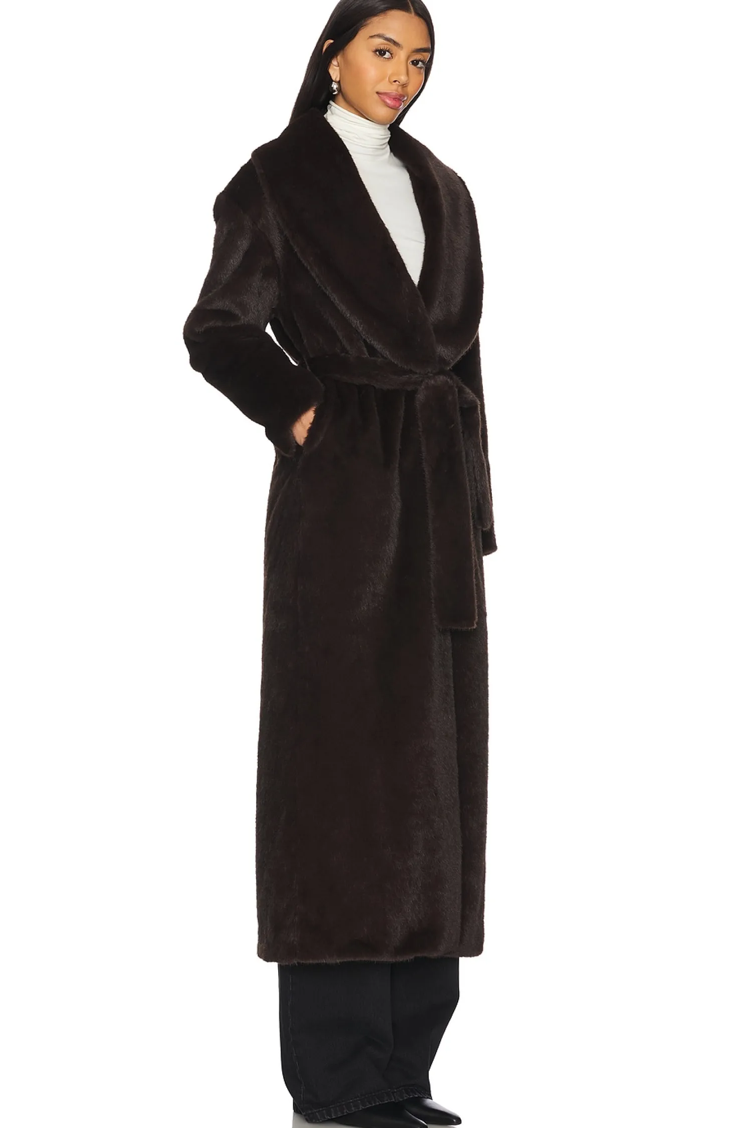 Women AEXAE Jackets & Coats>Faux Fur Long Line Belted Coat