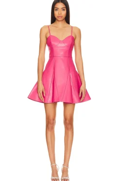 Women Susana Monaco Dresses>Faux Leather Corset Flare Dress