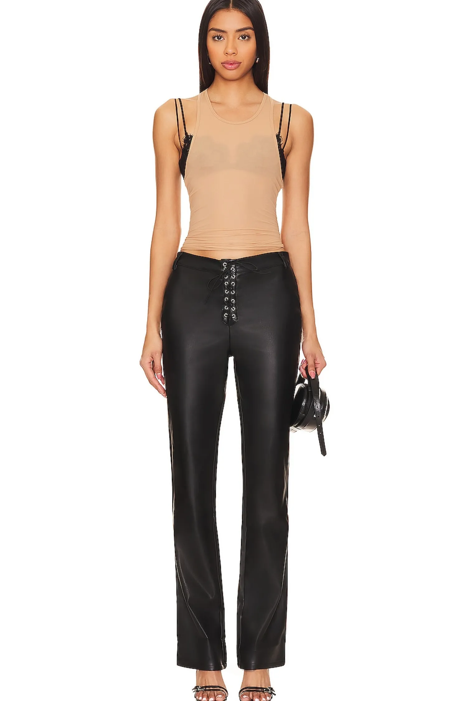 Women WeWoreWhat Pants>Faux Leather Lace Front Pant