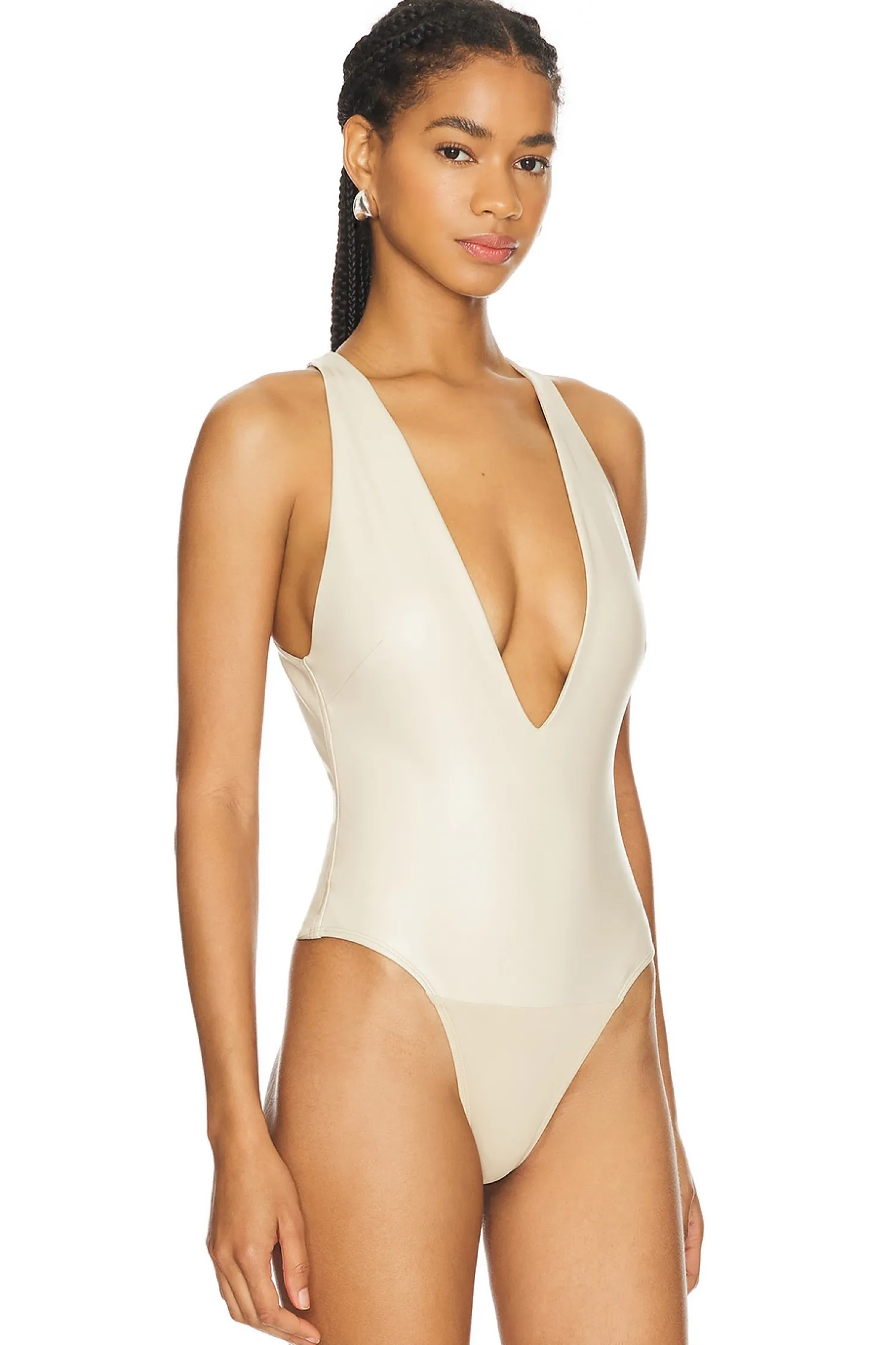 Women Lapointe Matching Sets>Faux Leather Plunge Neck Bodysuit
