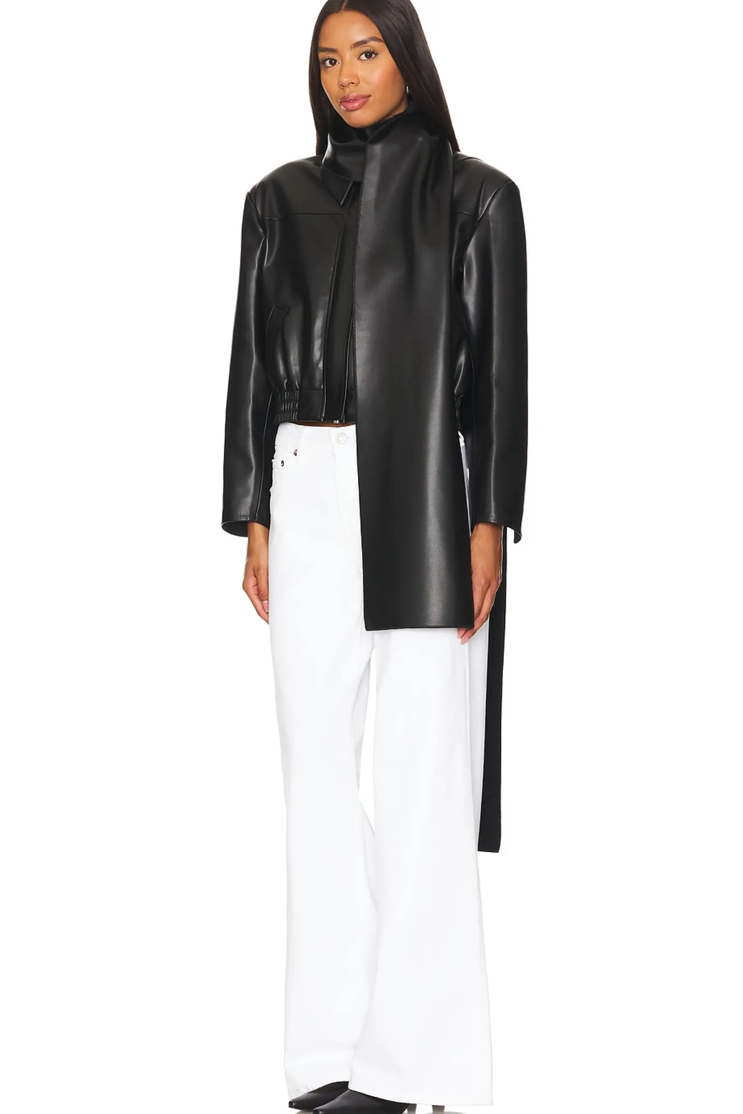 Women SELMACILEK Jackets & Coats>Faux Leather Scarf-detailed Jacket