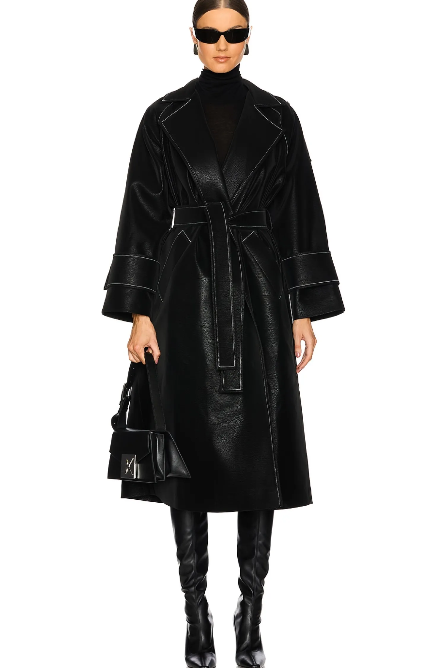 Women SELMACILEK Jackets & Coats>Faux Leather Stitch Trenchcoat