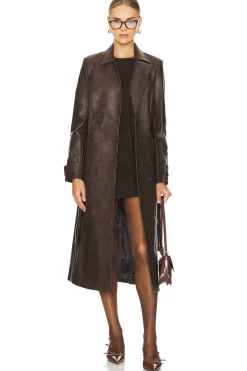 Women Bardot Jackets & Coats>Faux Leather Trench Coat
