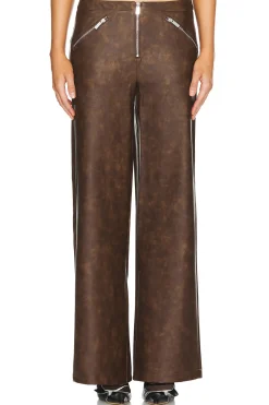 Women WeWoreWhat Pants|Matching Sets>Faux Leather Zipper Fly Pant