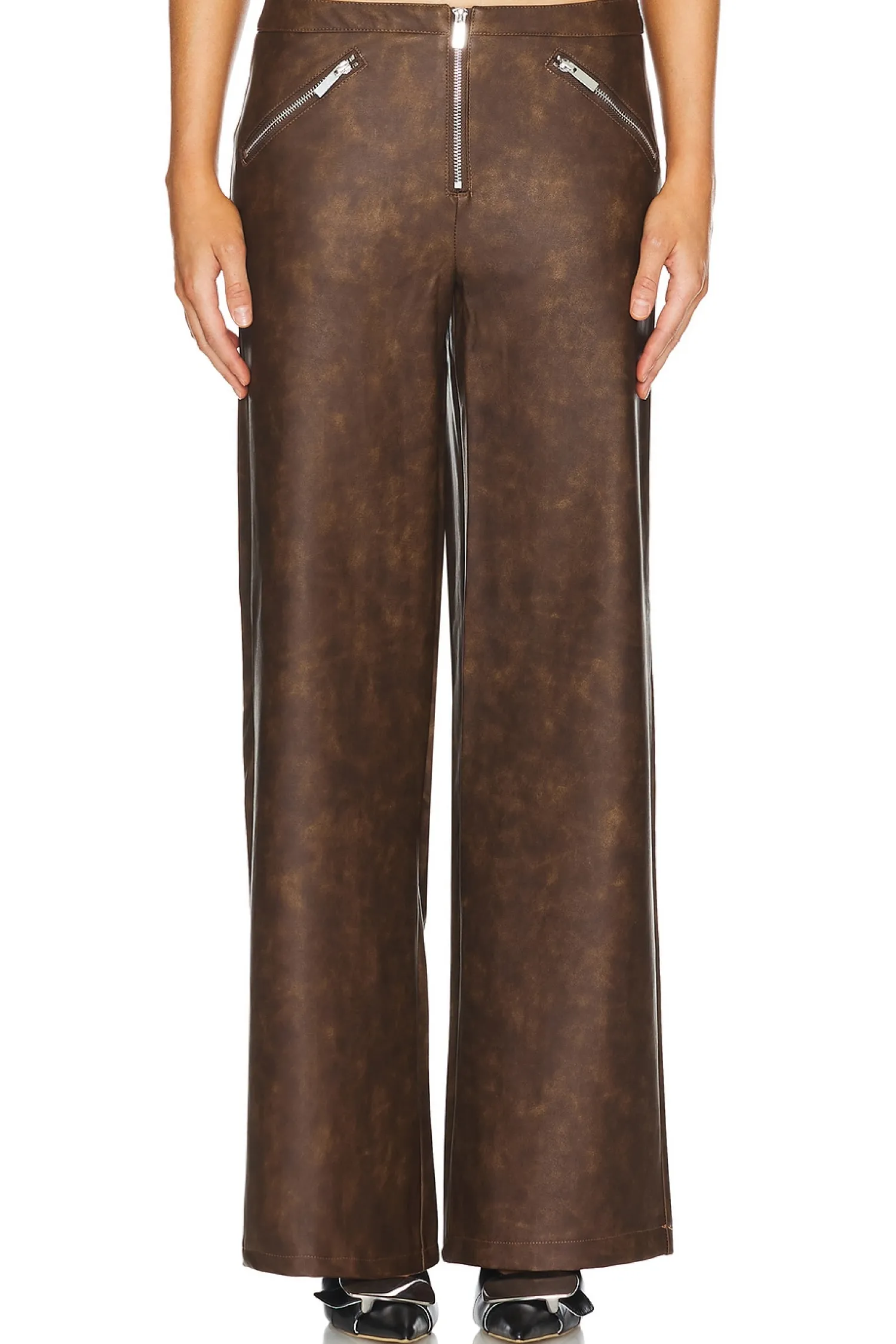 Women WeWoreWhat Pants|Matching Sets>Faux Leather Zipper Fly Pant