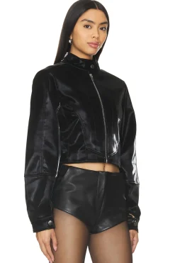 Women WeWoreWhat Jackets & Coats>Faux Patent Leather Cropped Moto Jacket