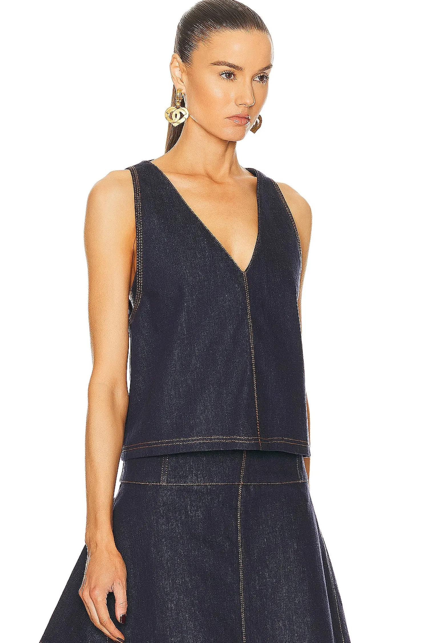 Women FWRD Renew Jackets & Coats|Dresses>Fendi Denim Dress & Vest Set
