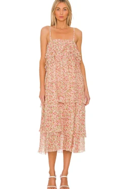Women Something Navy Dresses>Floral Pleated Tiered Dress