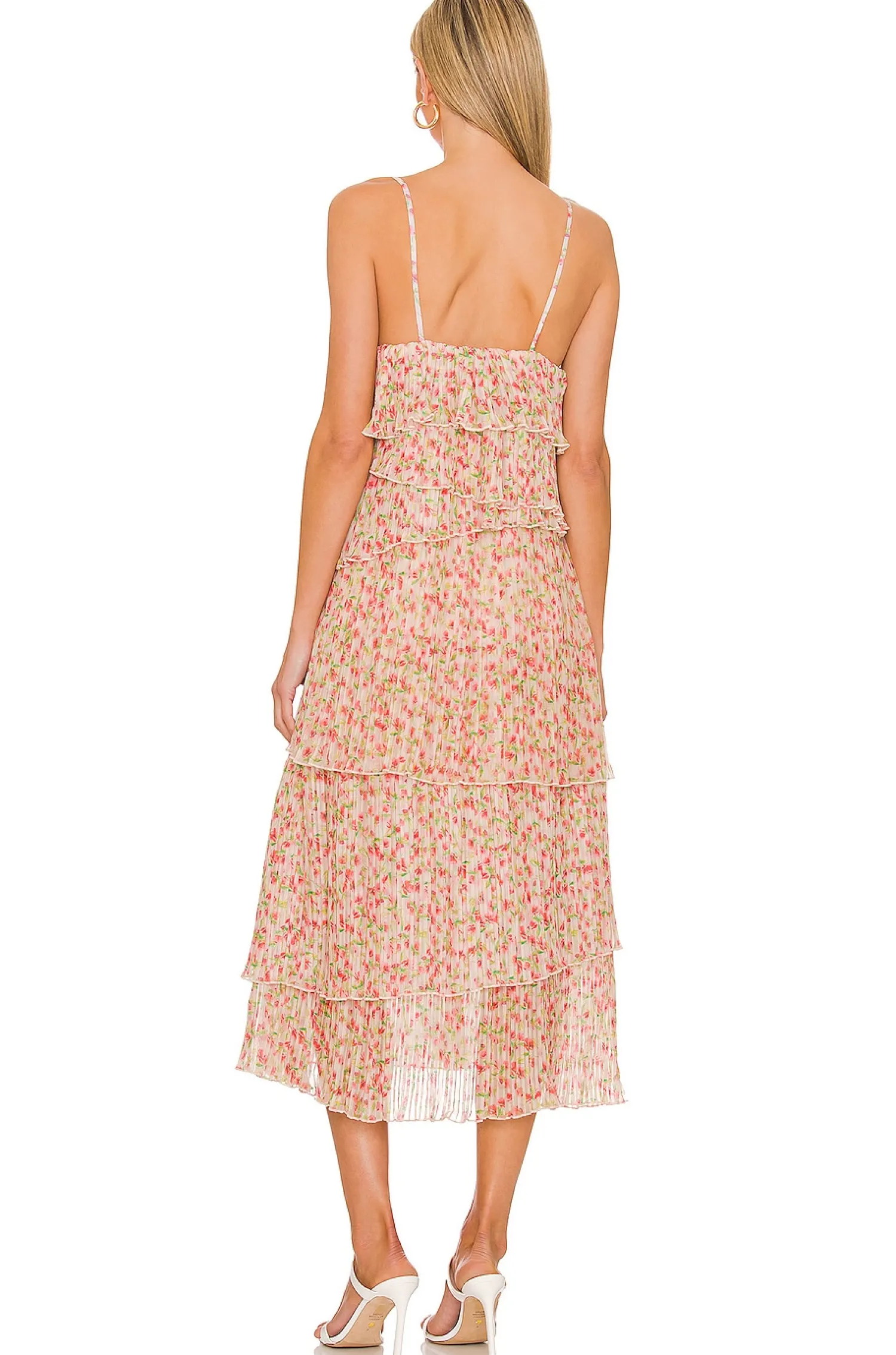 Women Something Navy Dresses>Floral Pleated Tiered Dress