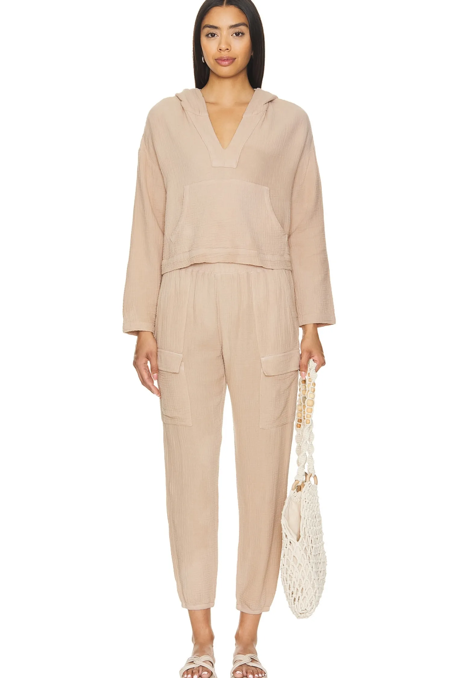 Women MONROW Matching Sets|Loungewear>Gauze Pullover Hoody