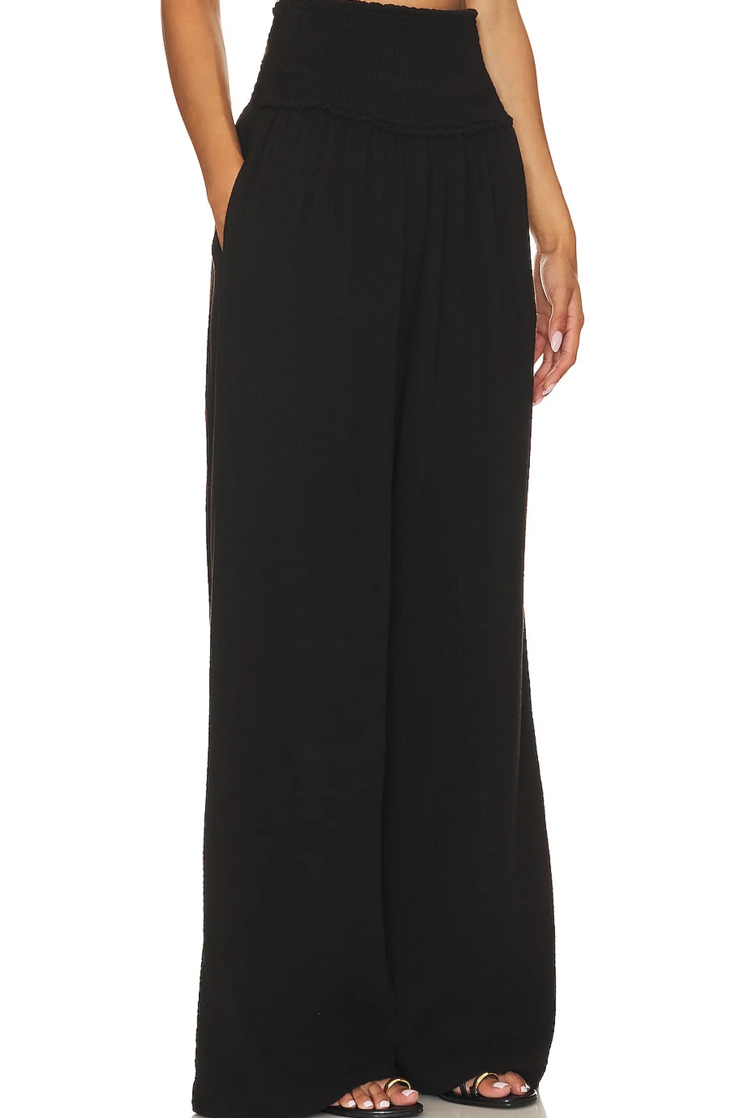 Women MONROW Pants>Gauze Smocked Flare Pant