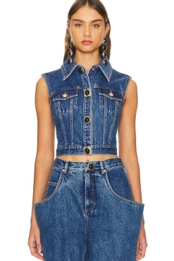 Women AREA Matching Sets|Jackets & Coats>Gemstone Button Denim Gilet