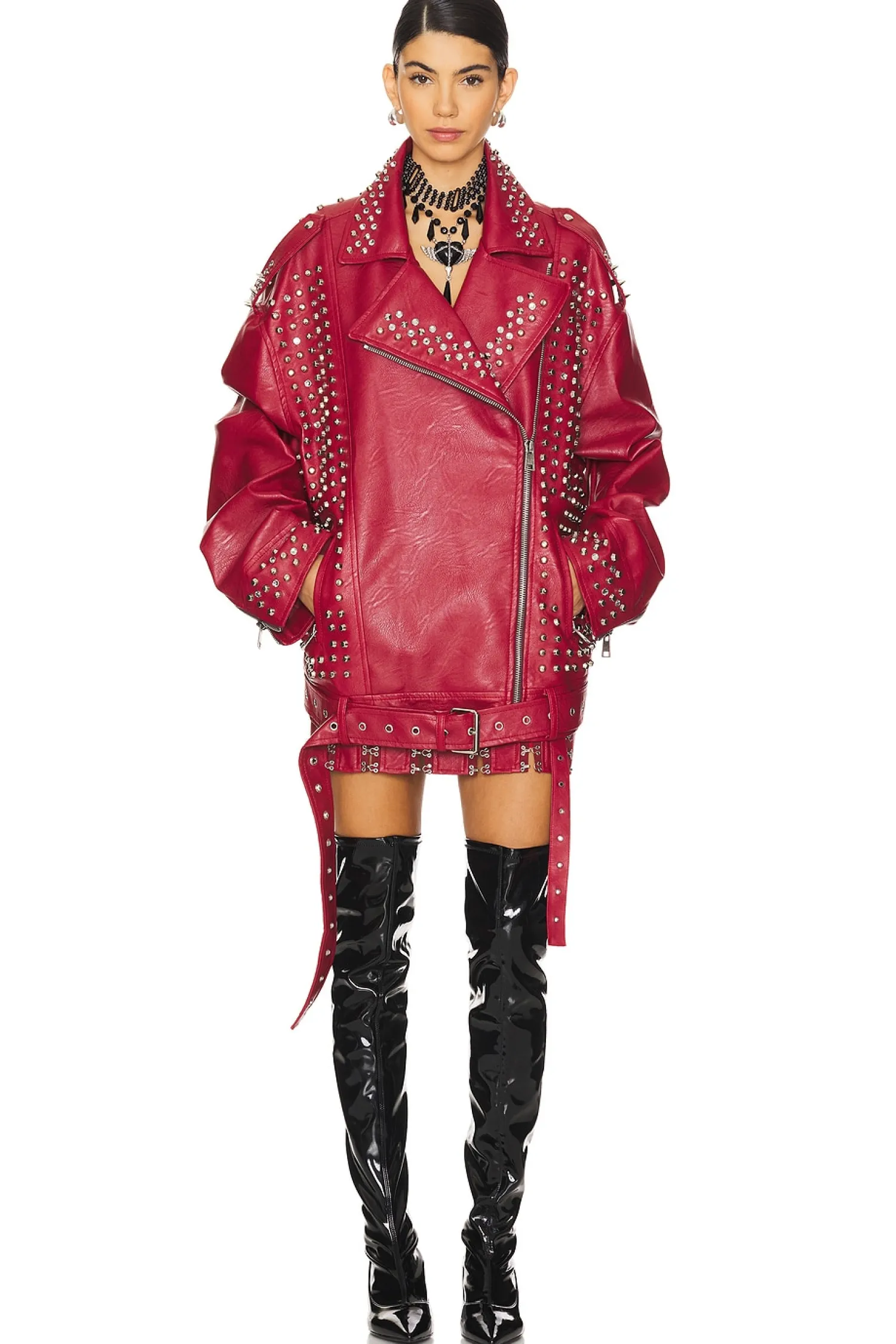 Women Aniye Records Jackets & Coats>Goldie Studs Biker Jacket