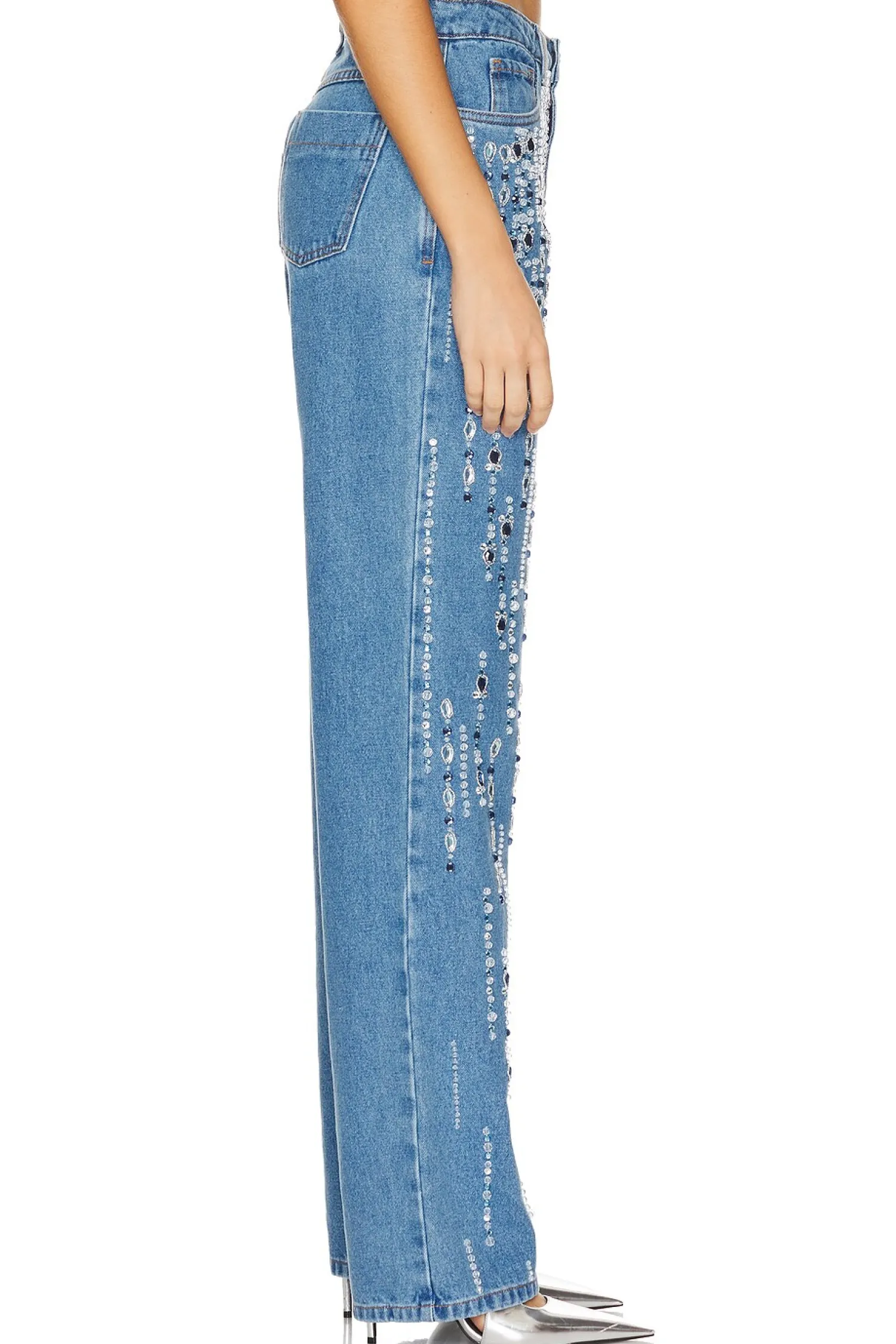 Women PatBO Matching Sets>Hand-Beaded Straight Leg Jeans
