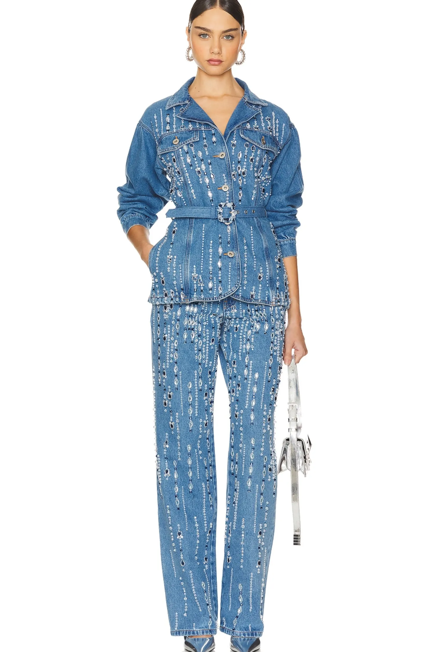 Women PatBO Matching Sets>Hand-Beaded Straight Leg Jeans