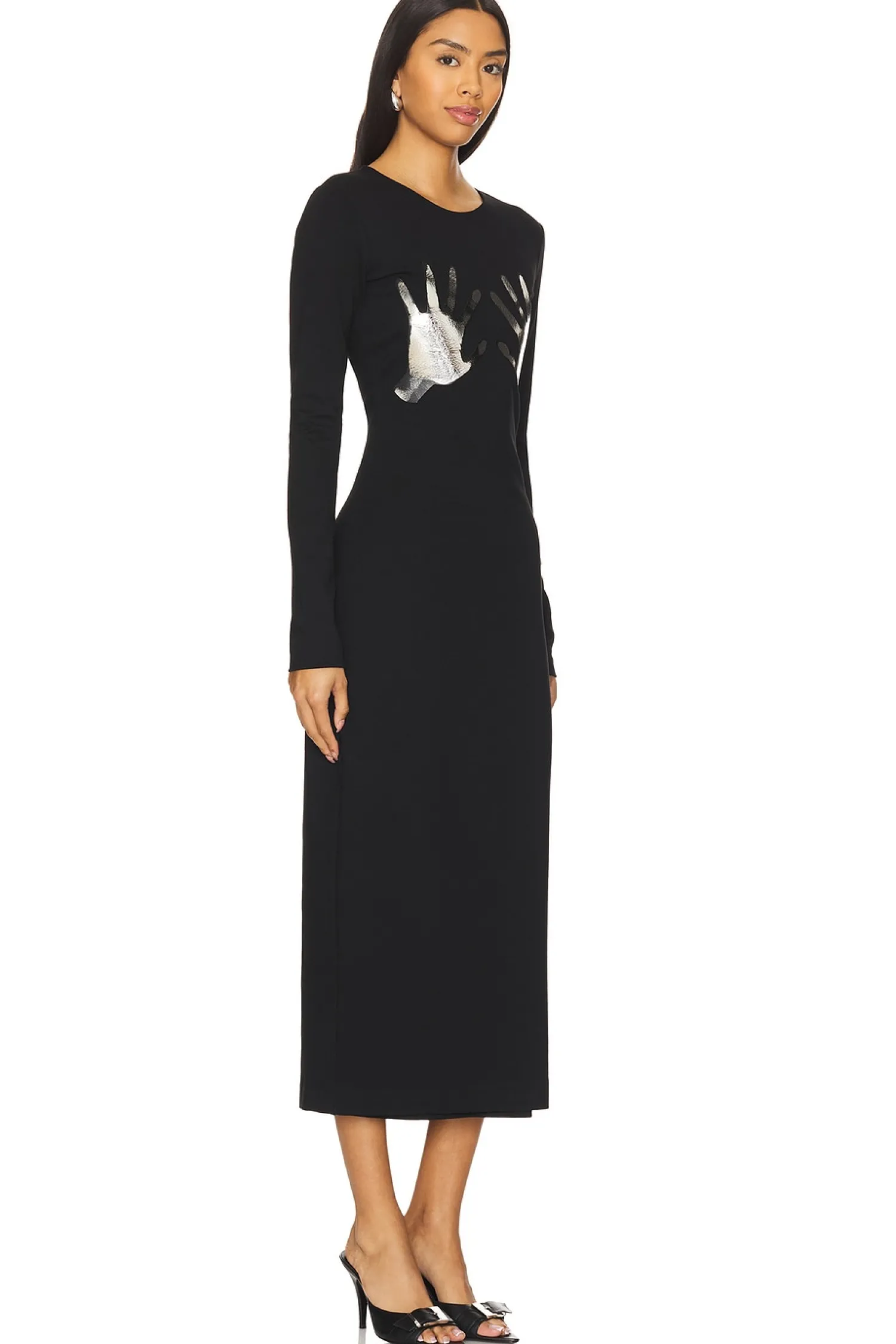 Women AREA Dresses>Handprint Long Sleeve Midi Dress