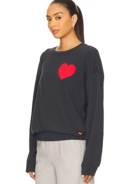 Women Aviator Nation Loungewear>Heart Embroidery Crew Sweatshirt