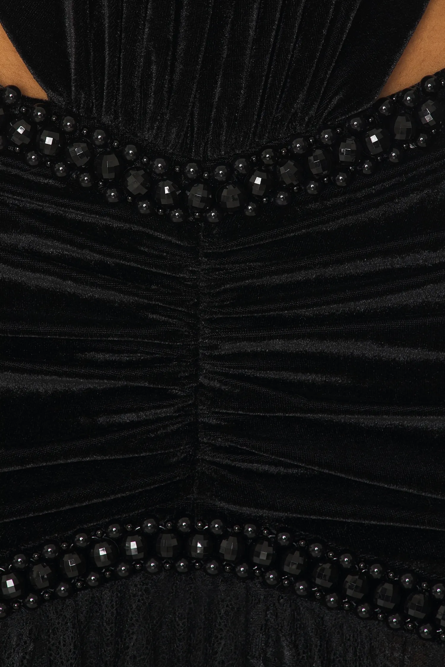 Women PatBO Dresses>High Neck Velvet And Lace Gown