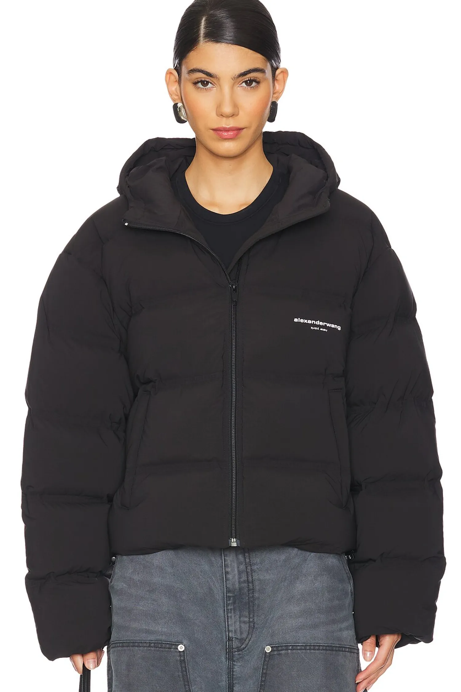 Women Alexander Wang Jackets & Coats>Jacquard Channel Cropped Hooded Puffer