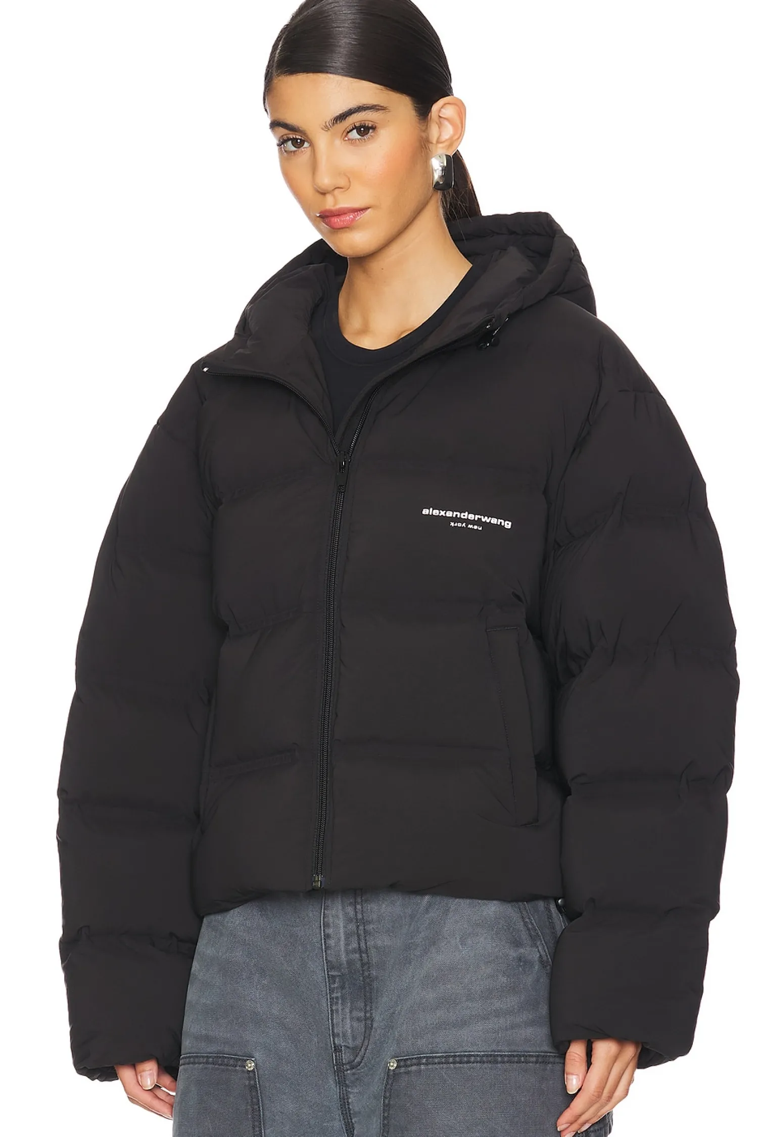 Women Alexander Wang Jackets & Coats>Jacquard Channel Cropped Hooded Puffer