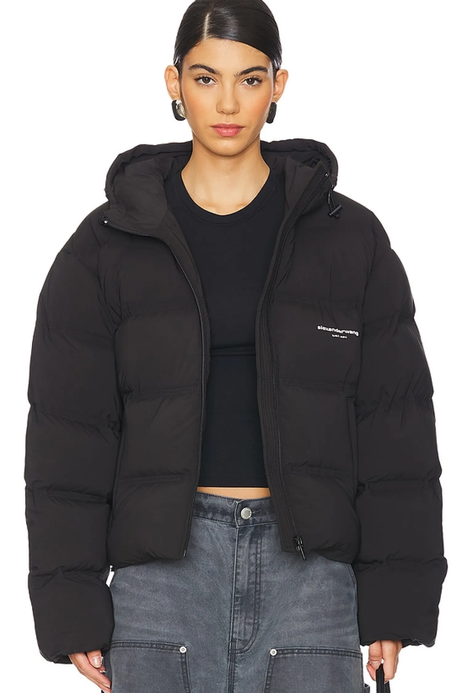 Women Alexander Wang Jackets & Coats>Jacquard Channel Cropped Hooded Puffer
