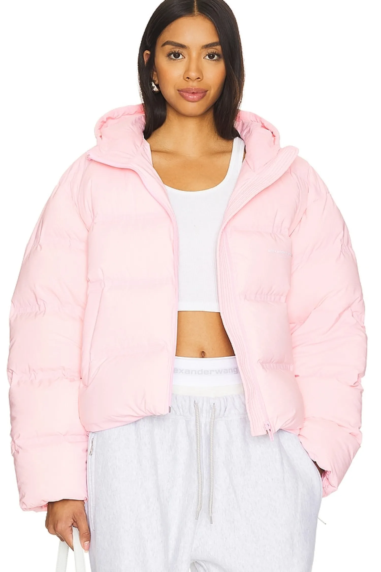 Women Alexander Wang Jackets & Coats>Jacquard Channel Cropped Hooded Puffer