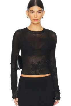 Women fleur du mal Matching Sets>Lace Pointelle Long Sleeve Top