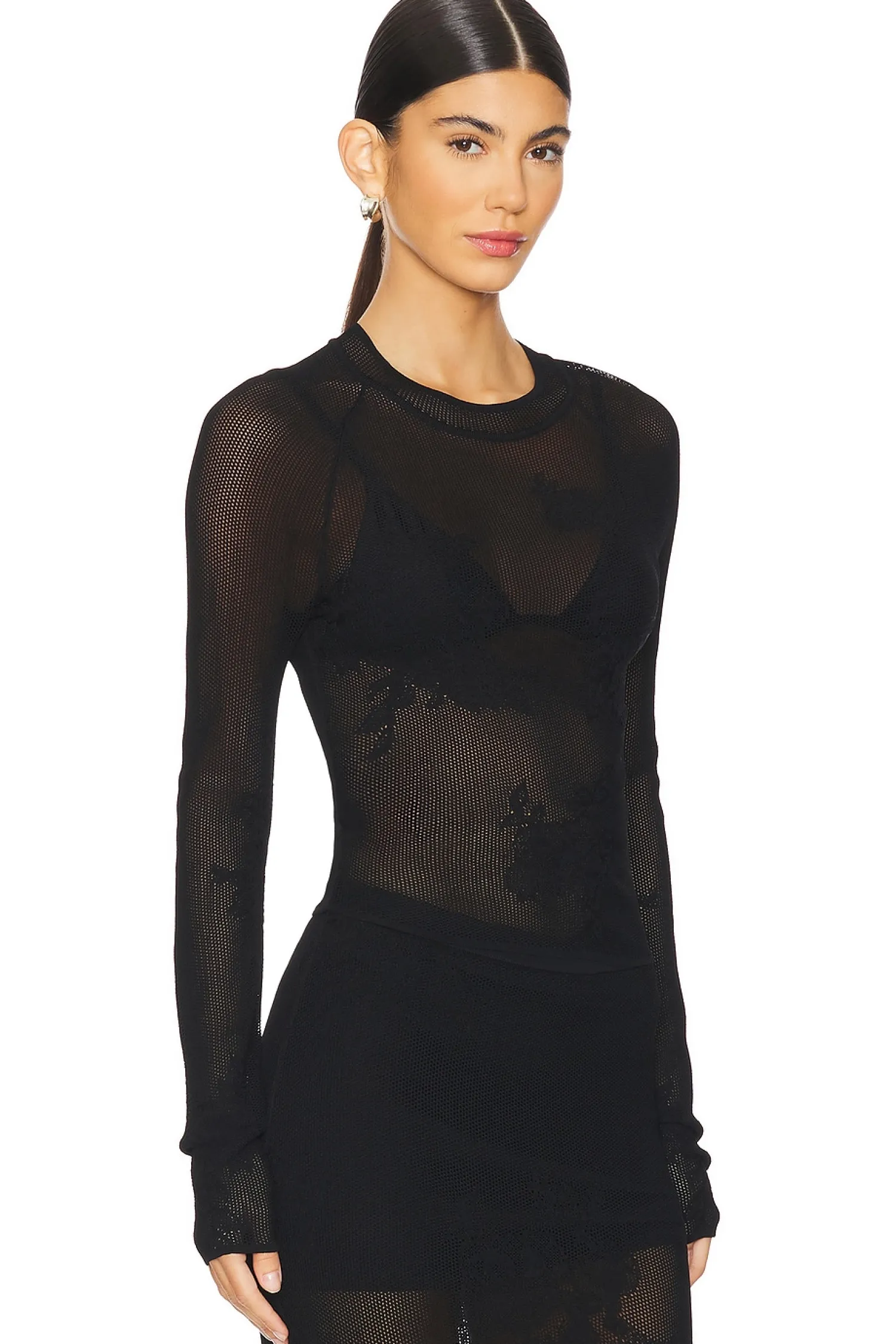 Women fleur du mal Matching Sets>Lace Pointelle Long Sleeve Top
