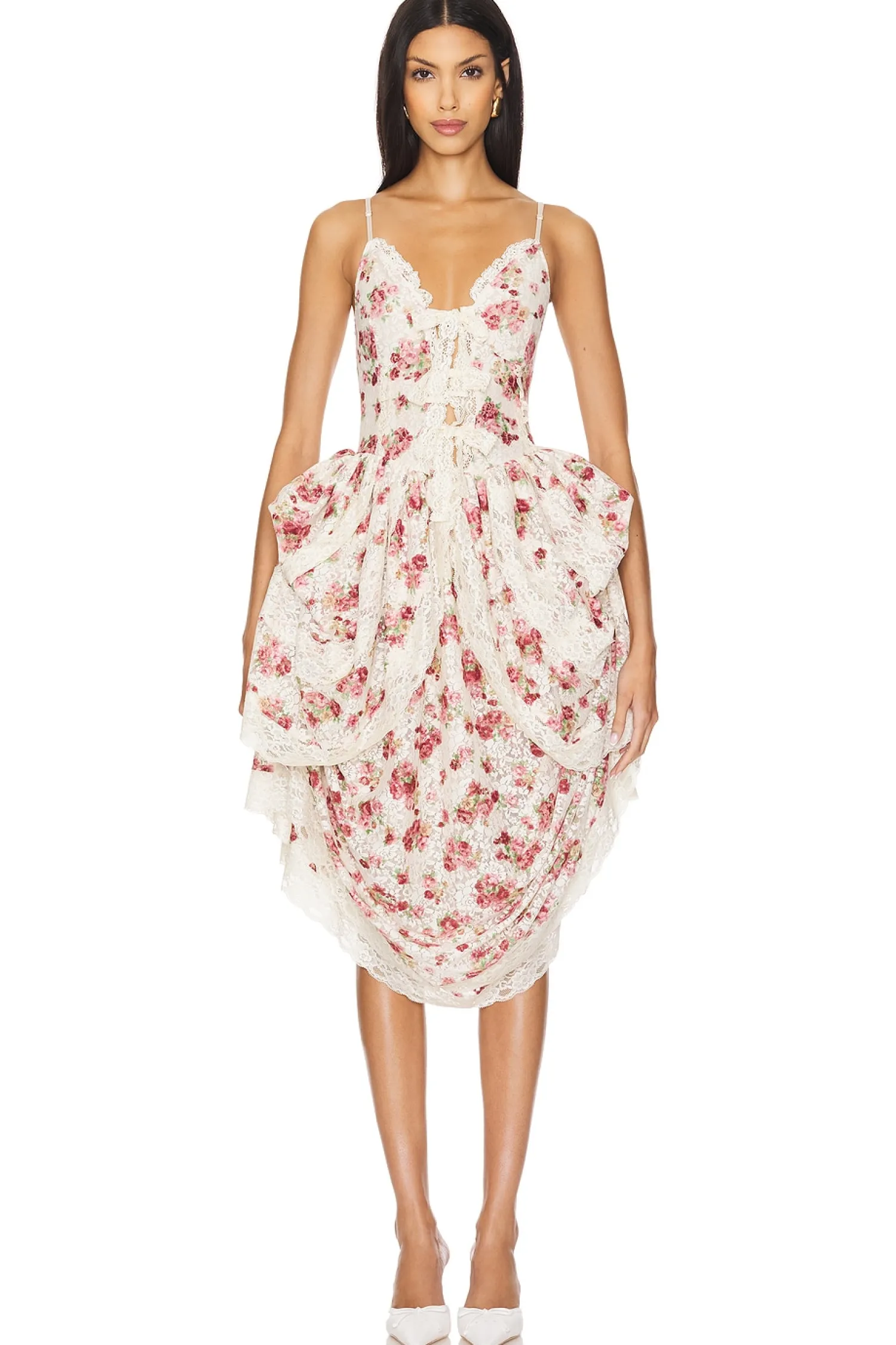 Women ROKH Dresses>Lace Up Midi Dress