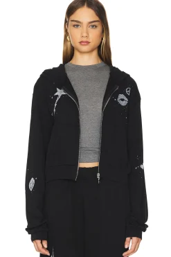 Women Lauren Moshi Loungewear>Lachelle Crop Tiger Elements Zip Up Hoodie