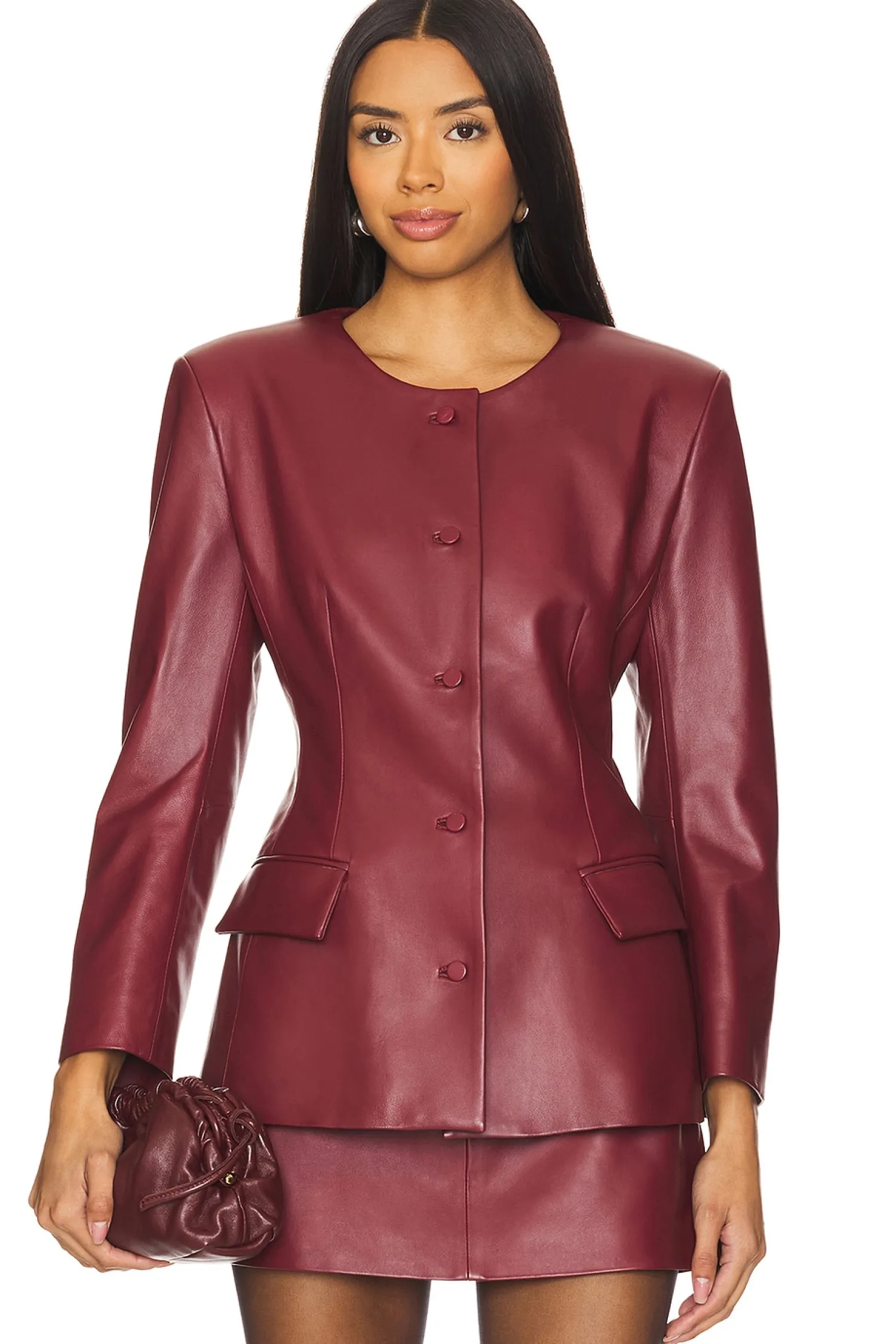 Women AEXAE Jackets & Coats>Leather Padded Contoured Blazer