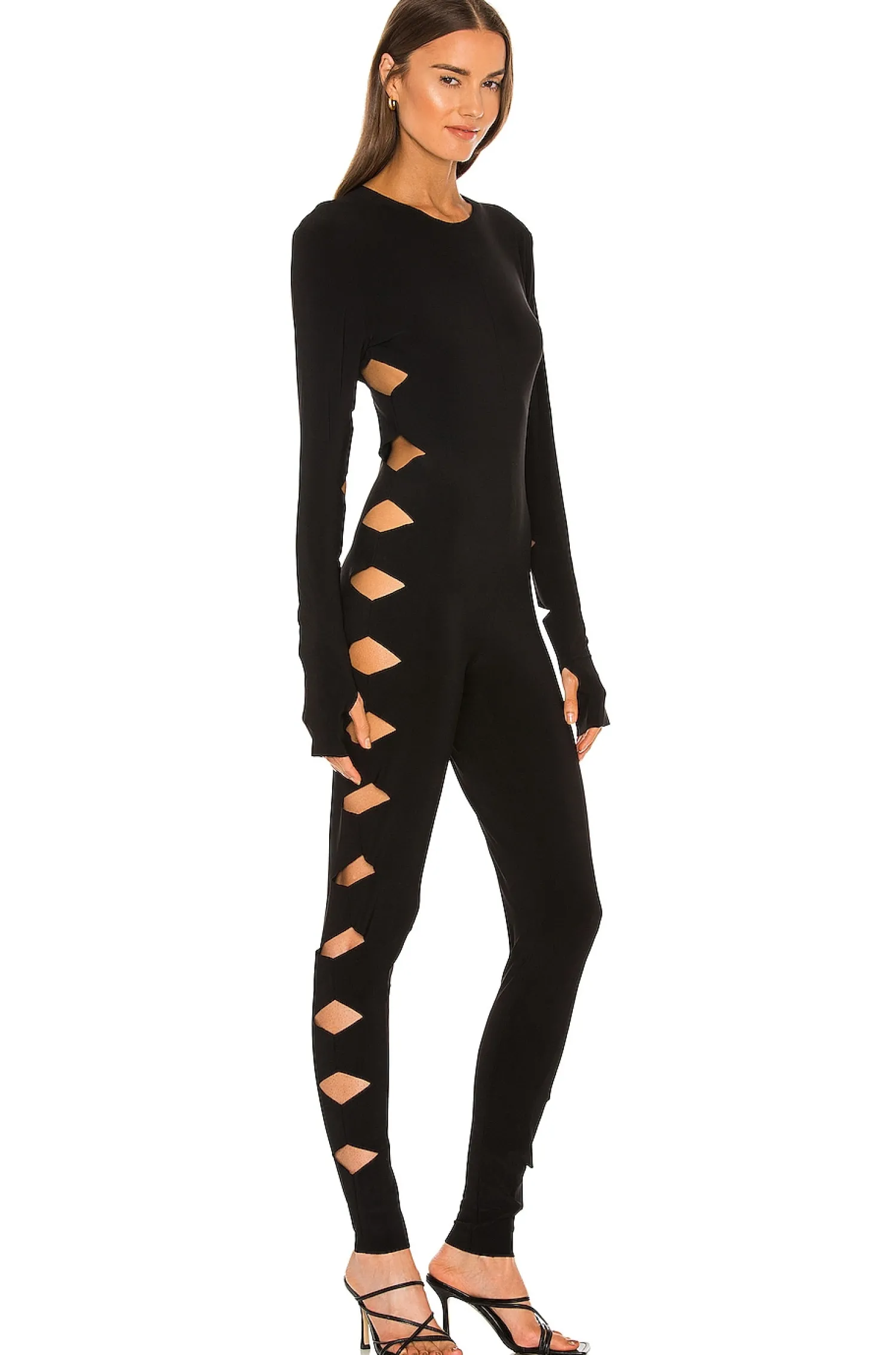 Women Norma Kamali Jumpsuits>Long Sleeve Crew Neck Alligator Catsuit