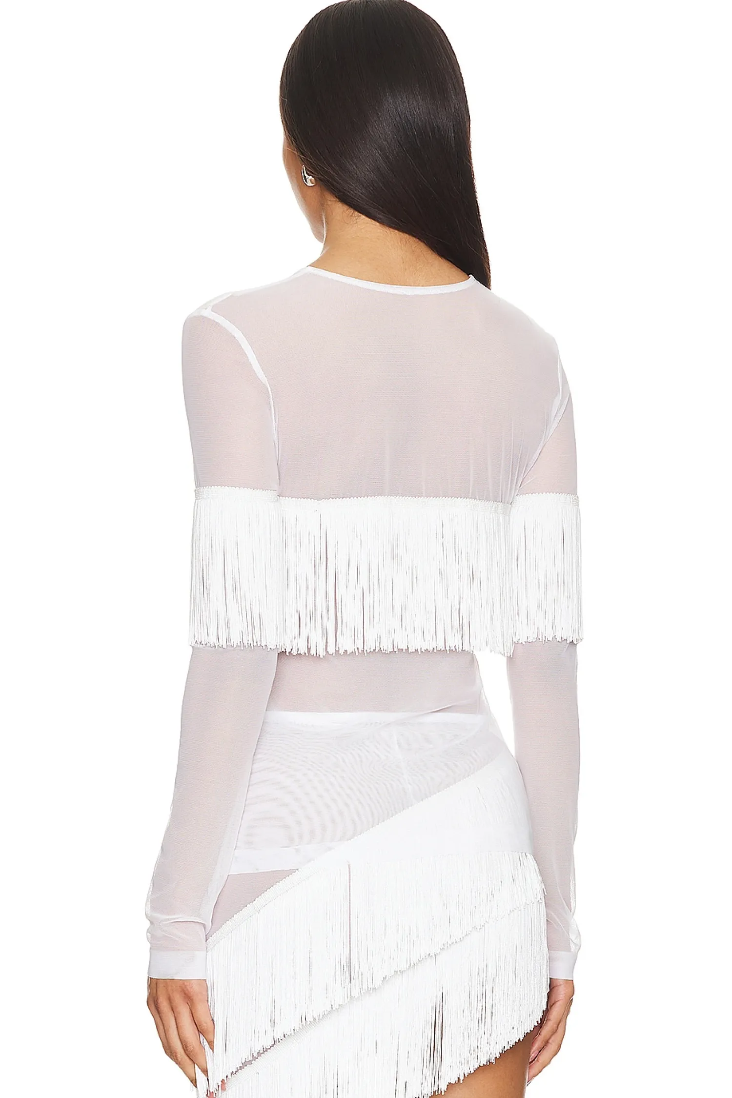Women Norma Kamali Matching Sets>Long Sleeve Crewneck Fringe Top