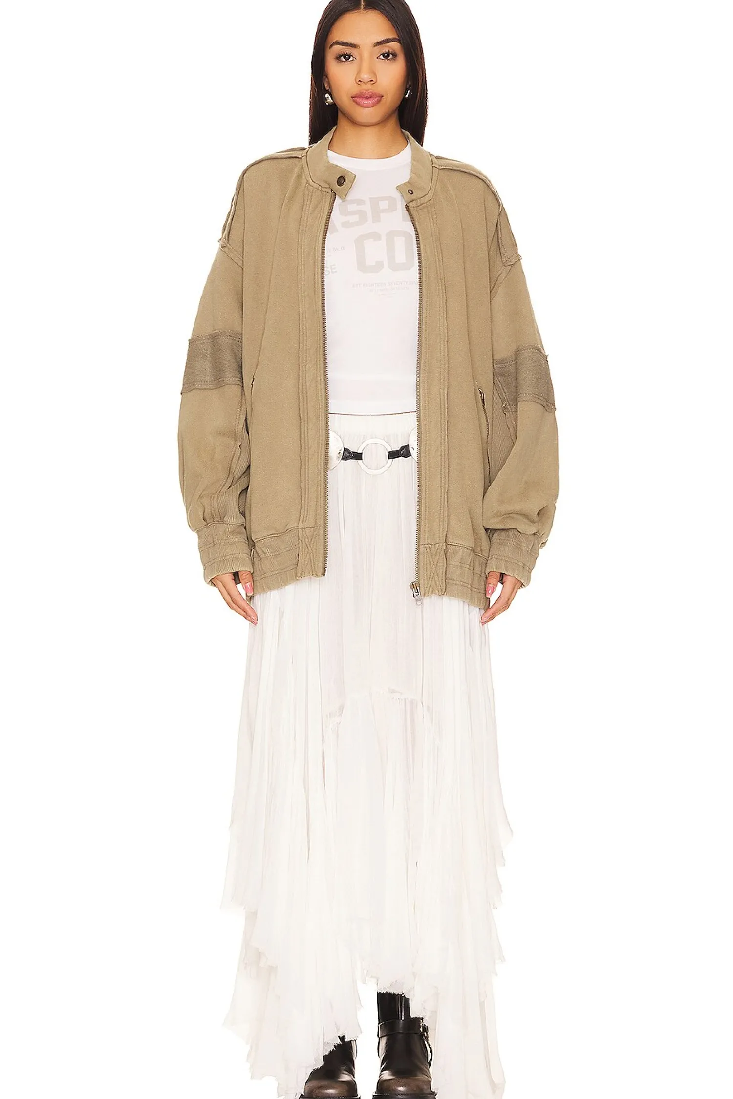 Women Free People Jackets & Coats>Lou Moto Zip In Olive Stone