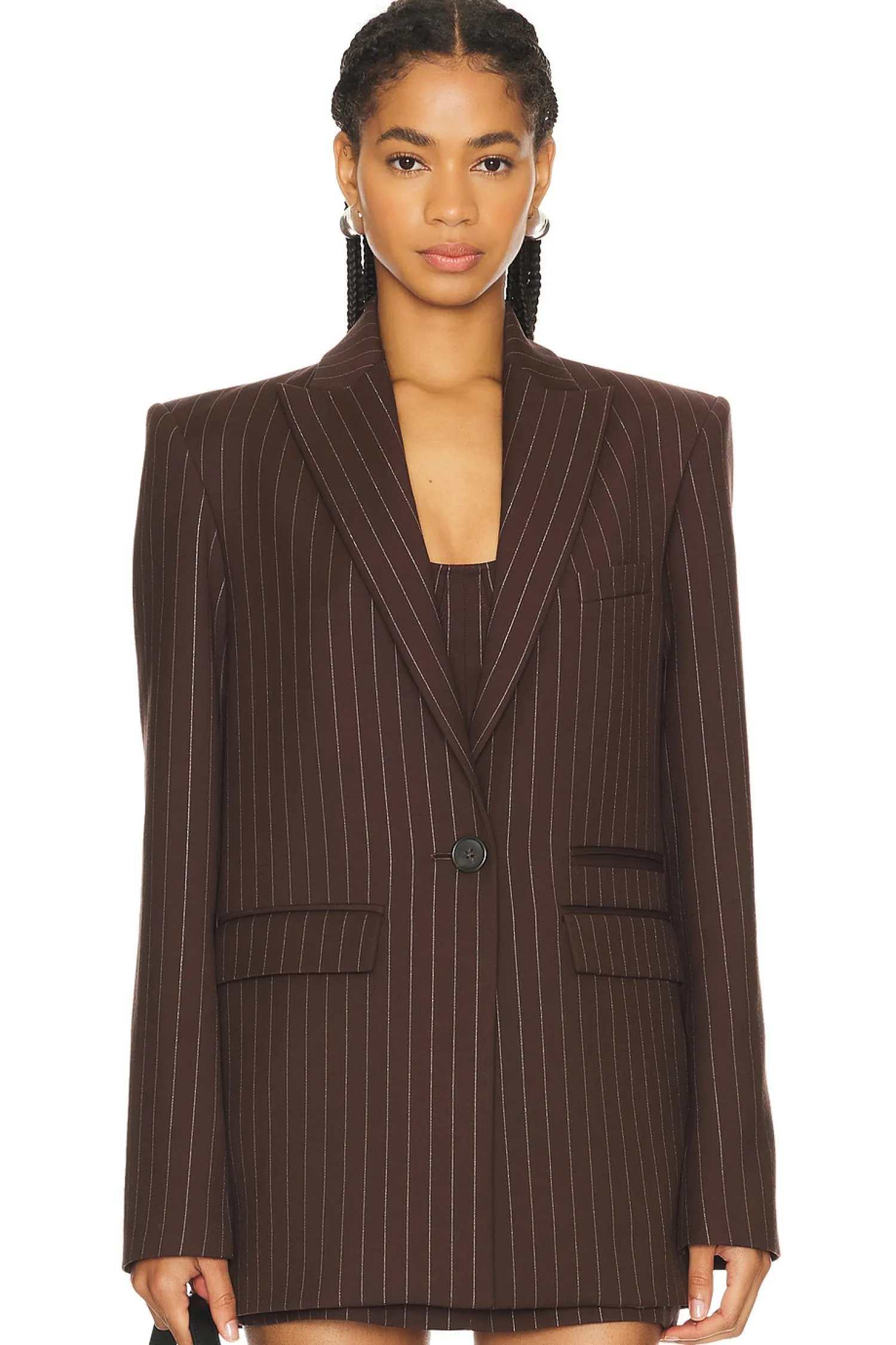 Women Alex Perry Jackets & Coats>Lurex Pinstripe Single Breasted Oversize Blazer