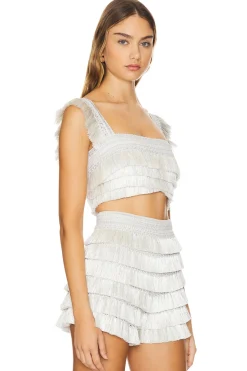 Women PatBO Matching Sets>Metallic Fringe Cropped Top