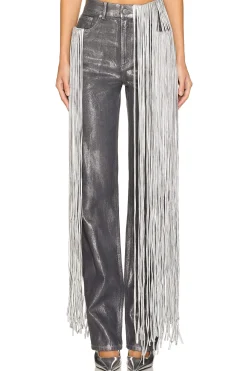 Women AREA Pants>Metallic Fringe Straight Leg Pant
