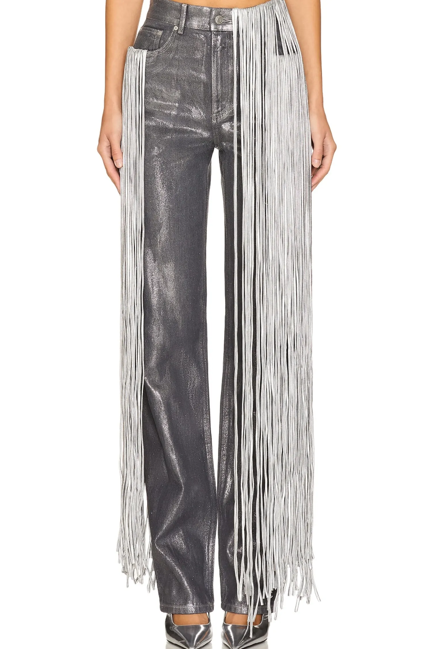 Women AREA Pants>Metallic Fringe Straight Leg Pant