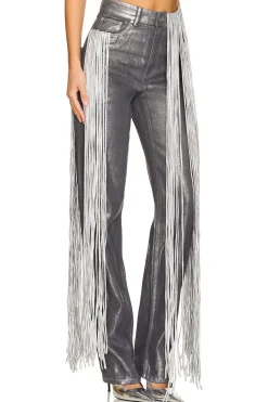 Women AREA Pants>Metallic Fringe Straight Leg Pant