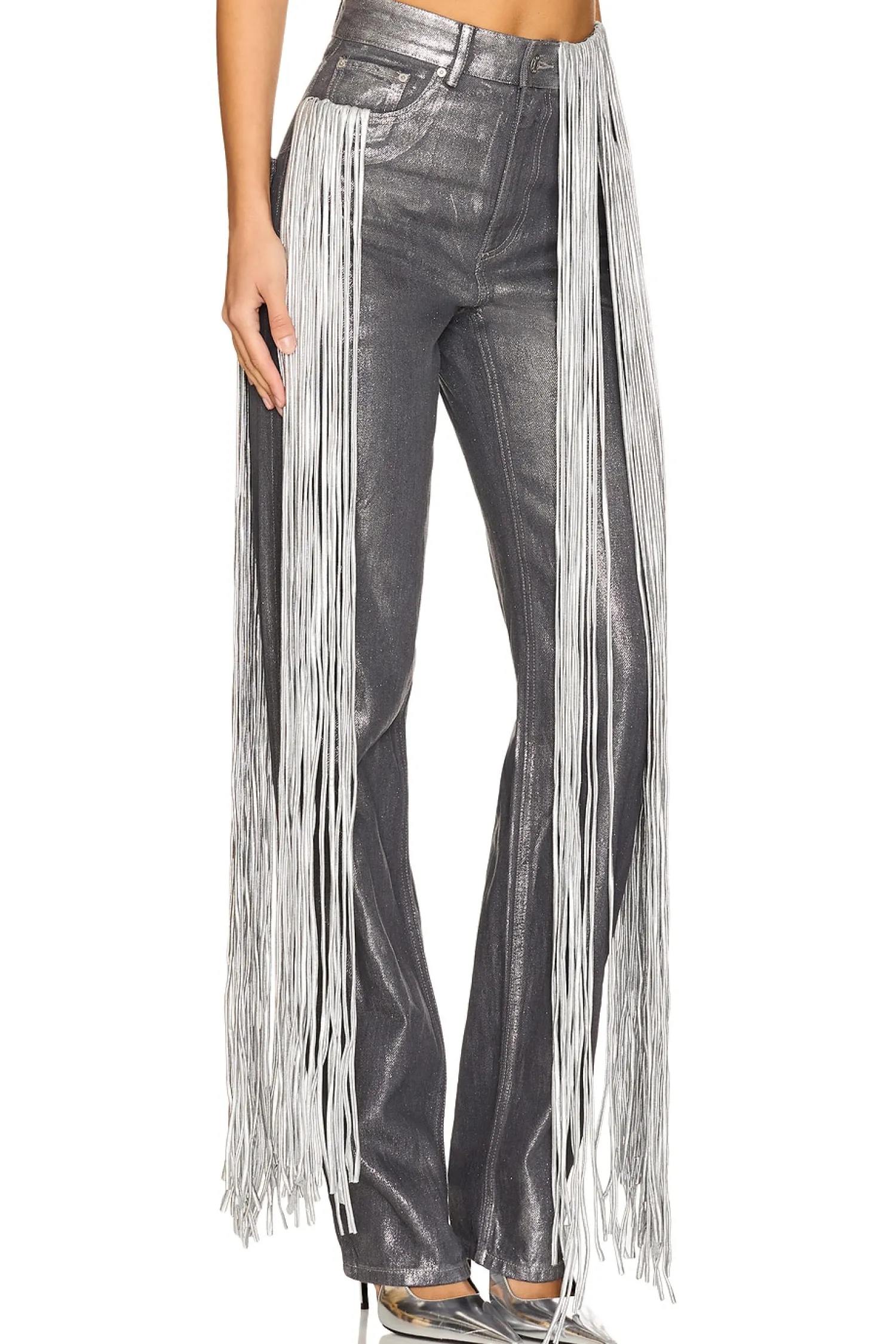 Women AREA Pants>Metallic Fringe Straight Leg Pant