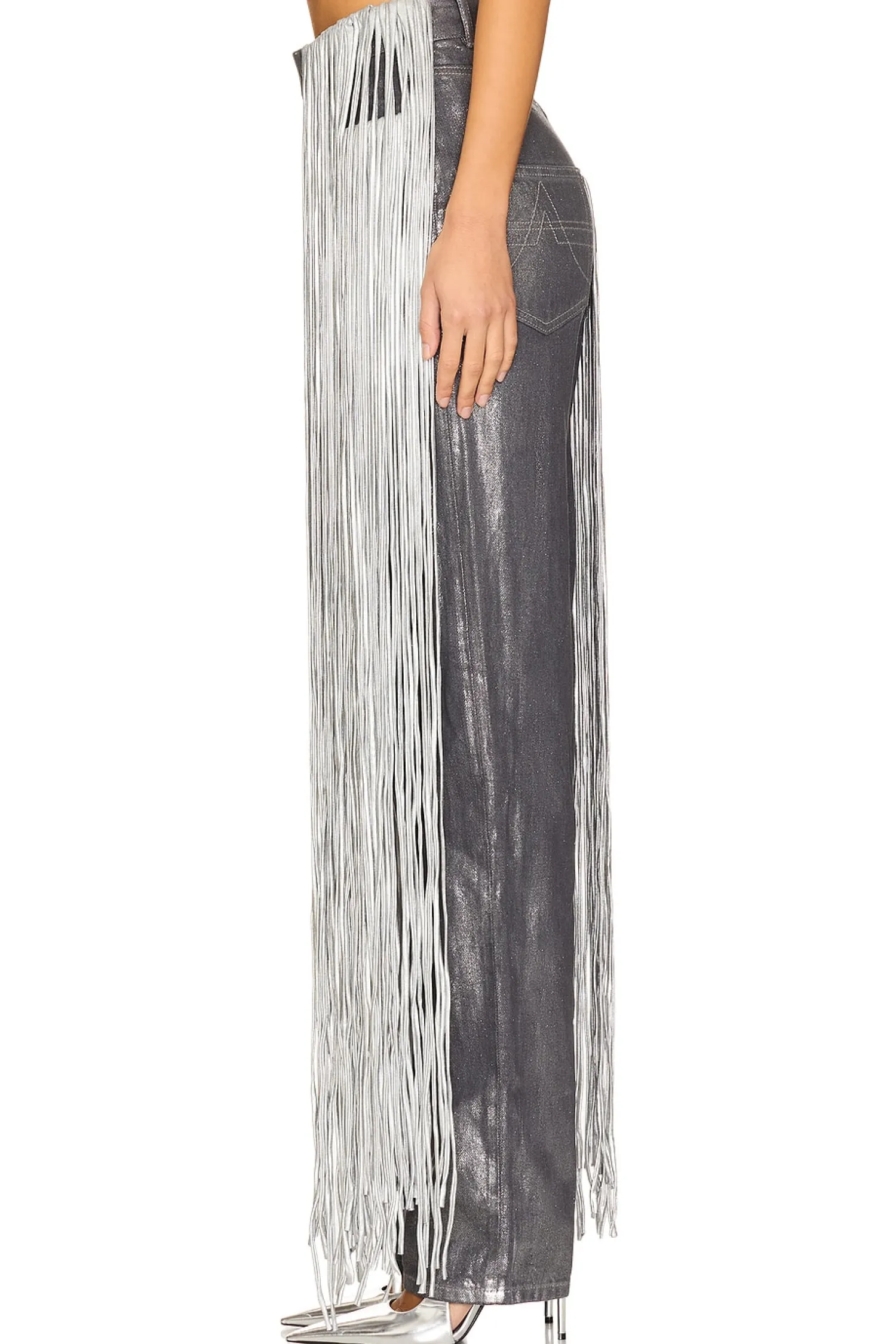 Women AREA Pants>Metallic Fringe Straight Leg Pant