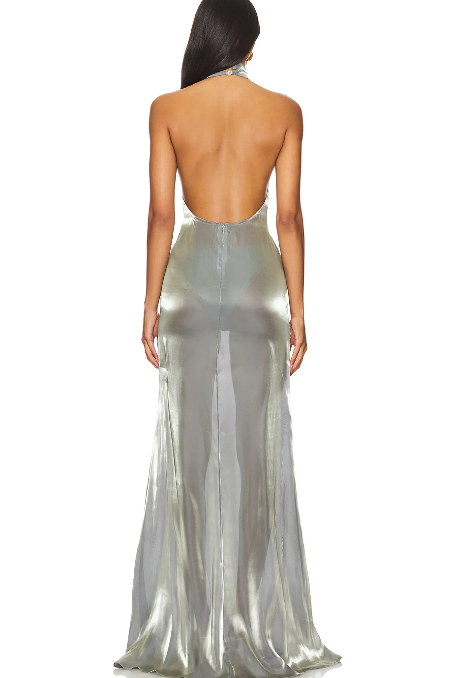 Women Lapointe Dresses>Metallic Organza Halter Open Back Gown