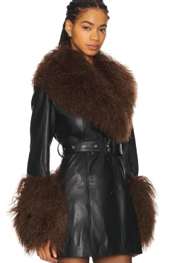 Women Susanna Chow Jackets & Coats>Mimi Leather Coat With Fur Trim
