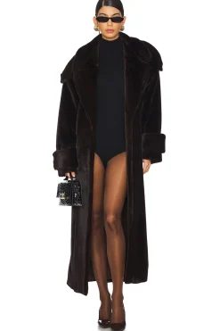 Women SELMACILEK Jackets & Coats>Mink Faux Fur Tie Long Coat